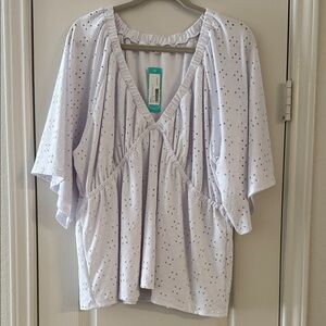 Beacon White Ruched 3/4 Sleeve Blouse